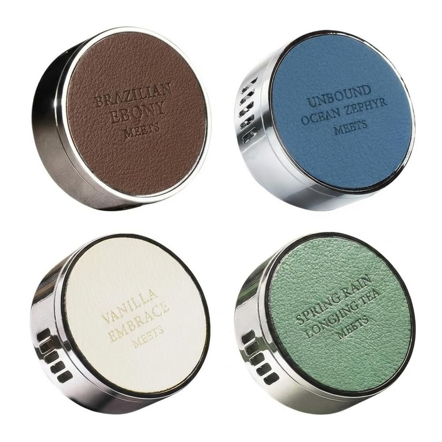 Luxury Car Air Vent Diffuser, Premium Adjustable Aroma Diffuser, Chrome Finish with Leather Top (Color 4)