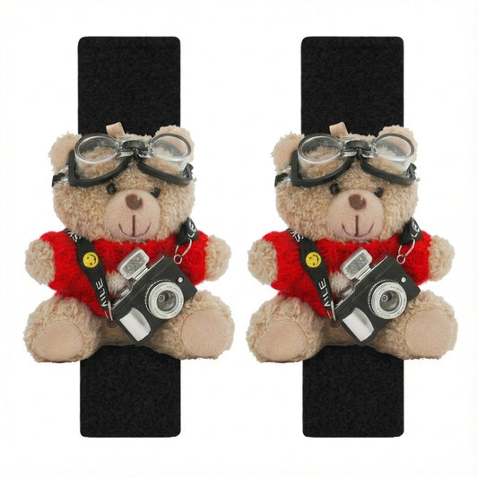 JoyKey Cute Bear Plush Seat Belt Strap Cover(Black Rabbit Fur Camera (2PC))