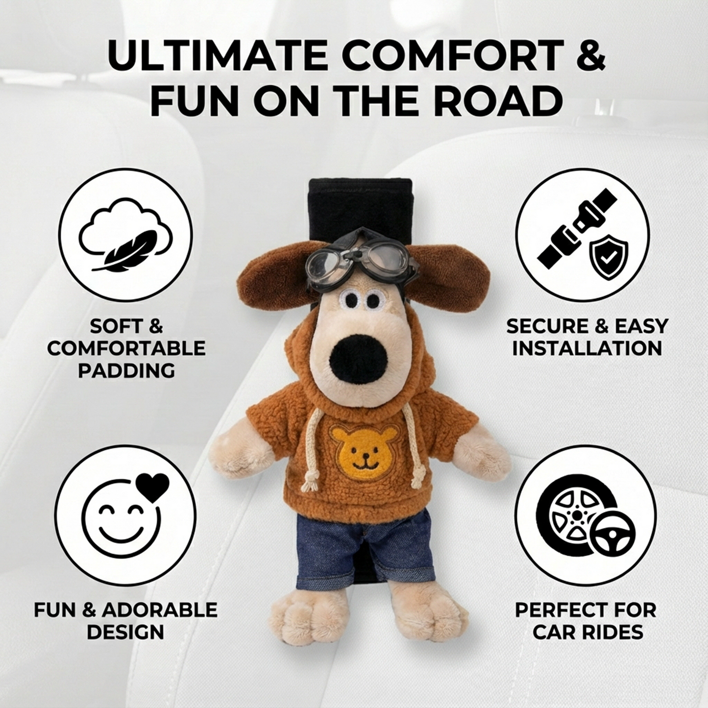 Joykey 2 PCS Animal Dog Seatbelt Covers(Hoodie Dog 2PCS)