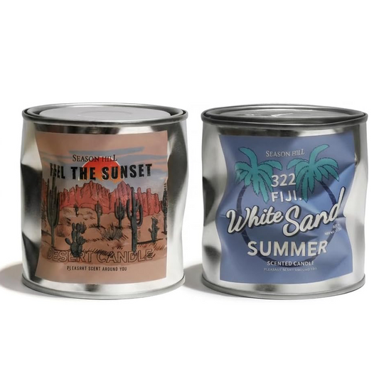 Scented Candles Set, Fiji White Sand Summer and Feel The Sunset Desert Candle, Metal Tin Container, Home Fragrance Collection, Gift Present (Both)