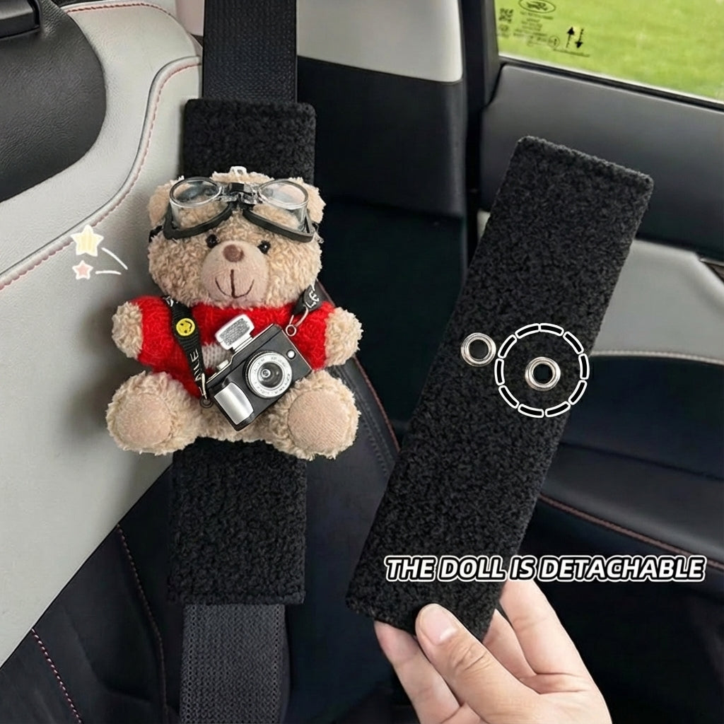 JoyKey Cute Bear Plush Seat Belt Strap Cover