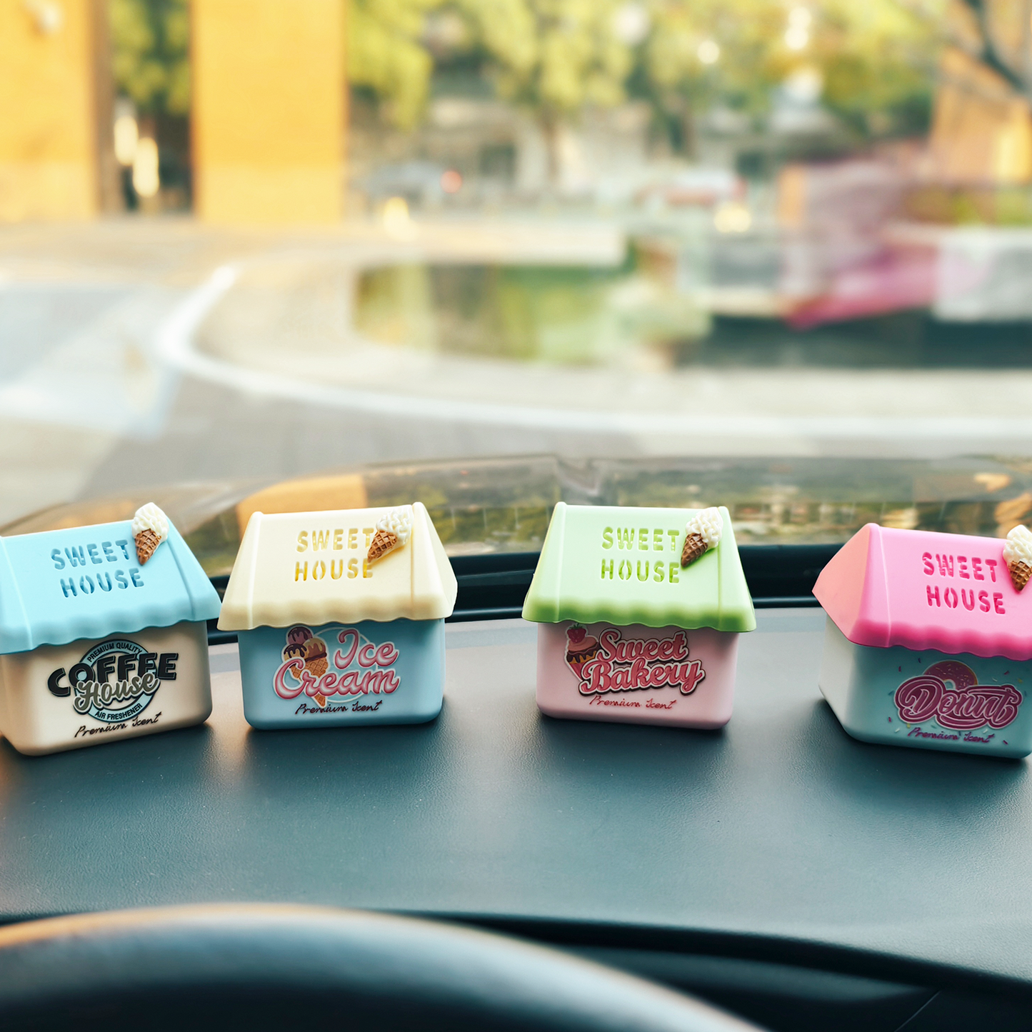 Premium Scented Gel Air Fresheners, Decorative House Shape, Multiple Fragrances, Donut, Ice Cream, Sweet Bakery, Coffee Scents for Car, Home (Green Sweet Bakery)