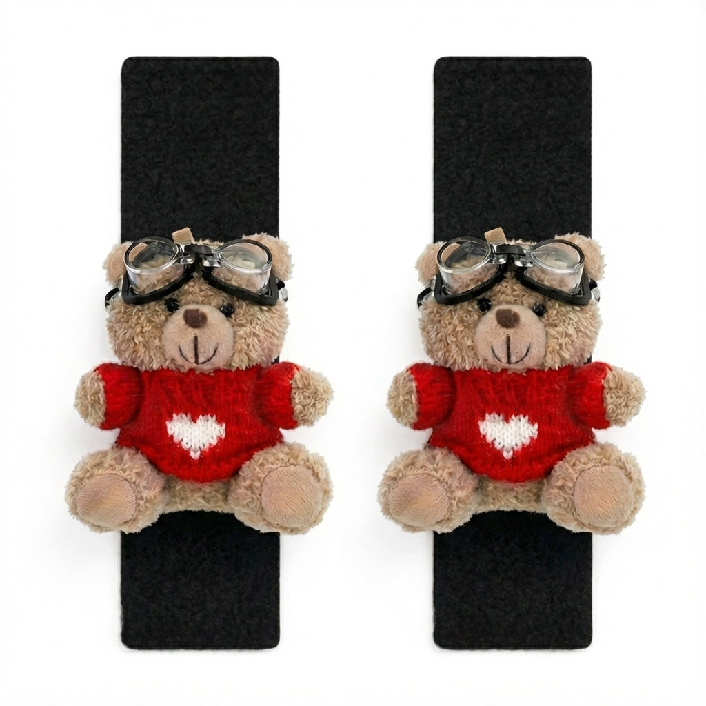JoyKey Cute Bear Plush Seat Belt Strap Cover(Black Rabbit Fur Heart (2PC))