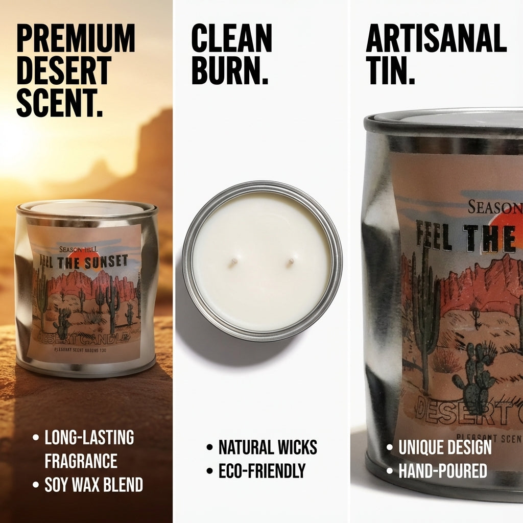 Scented Candles Set, Fiji White Sand Summer and Feel The Sunset Desert Candle, Metal Tin Container, Home Fragrance Collection, Gift Present (Both)
