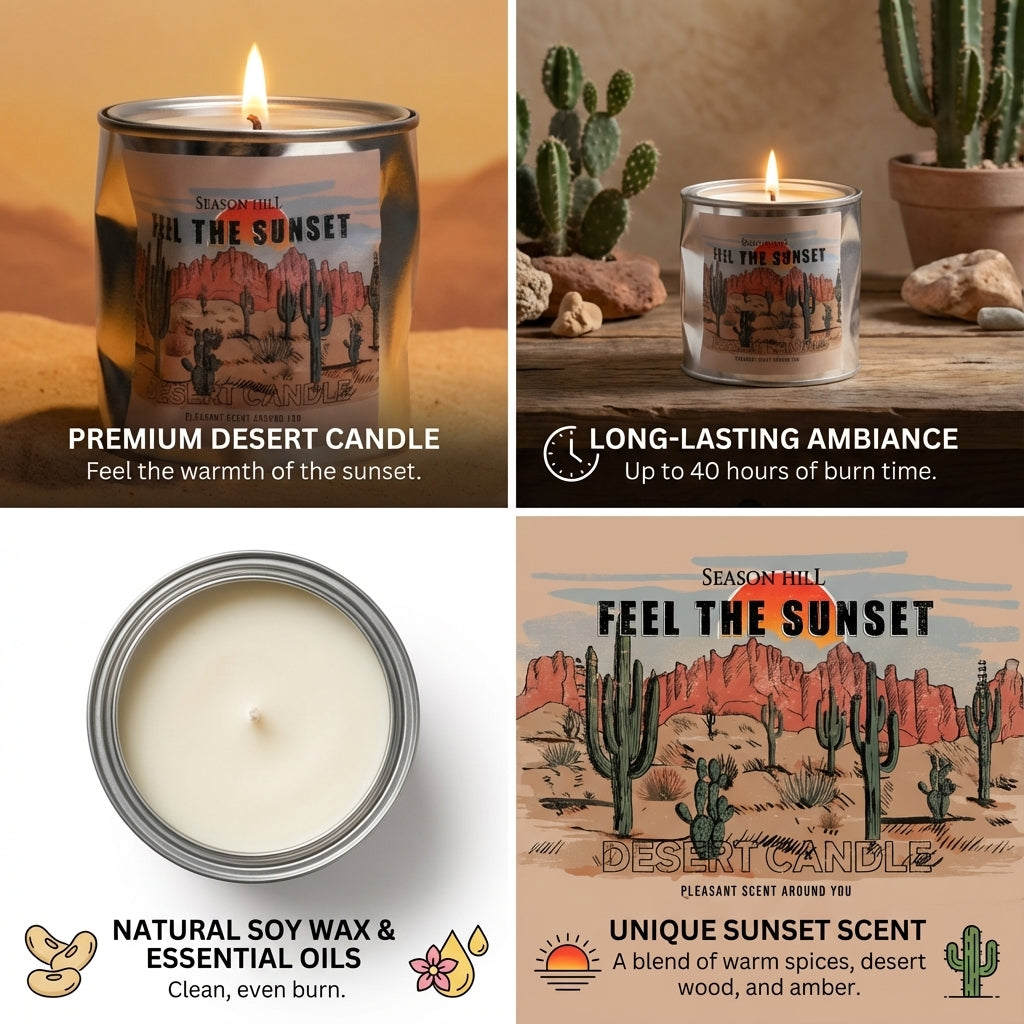 Scented Candles Set, Fiji White Sand Summer and Feel The Sunset Desert Candle, Metal Tin Container, Home Fragrance Collection, Gift Present (Both)