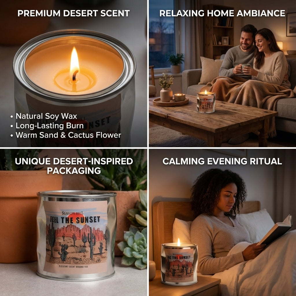 Scented Candles Set, Fiji White Sand Summer and Feel The Sunset Desert Candle, Metal Tin Container, Home Fragrance Collection, Gift Present (Both)