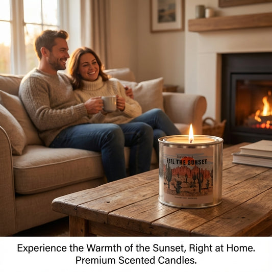 Scented Candles Set, Fiji White Sand Summer and Feel The Sunset Desert Candle, Metal Tin Container, Home Fragrance Collection, Gift Present (Both)