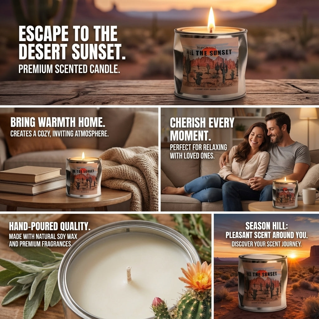 Scented Candles Set, Fiji White Sand Summer and Feel The Sunset Desert Candle, Metal Tin Container, Home Fragrance Collection, Gift Present (Both)