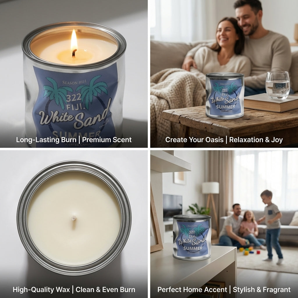 Scented Candles Set, Fiji White Sand Summer and Feel The Sunset Desert Candle, Metal Tin Container, Home Fragrance Collection, Gift Present (Both)