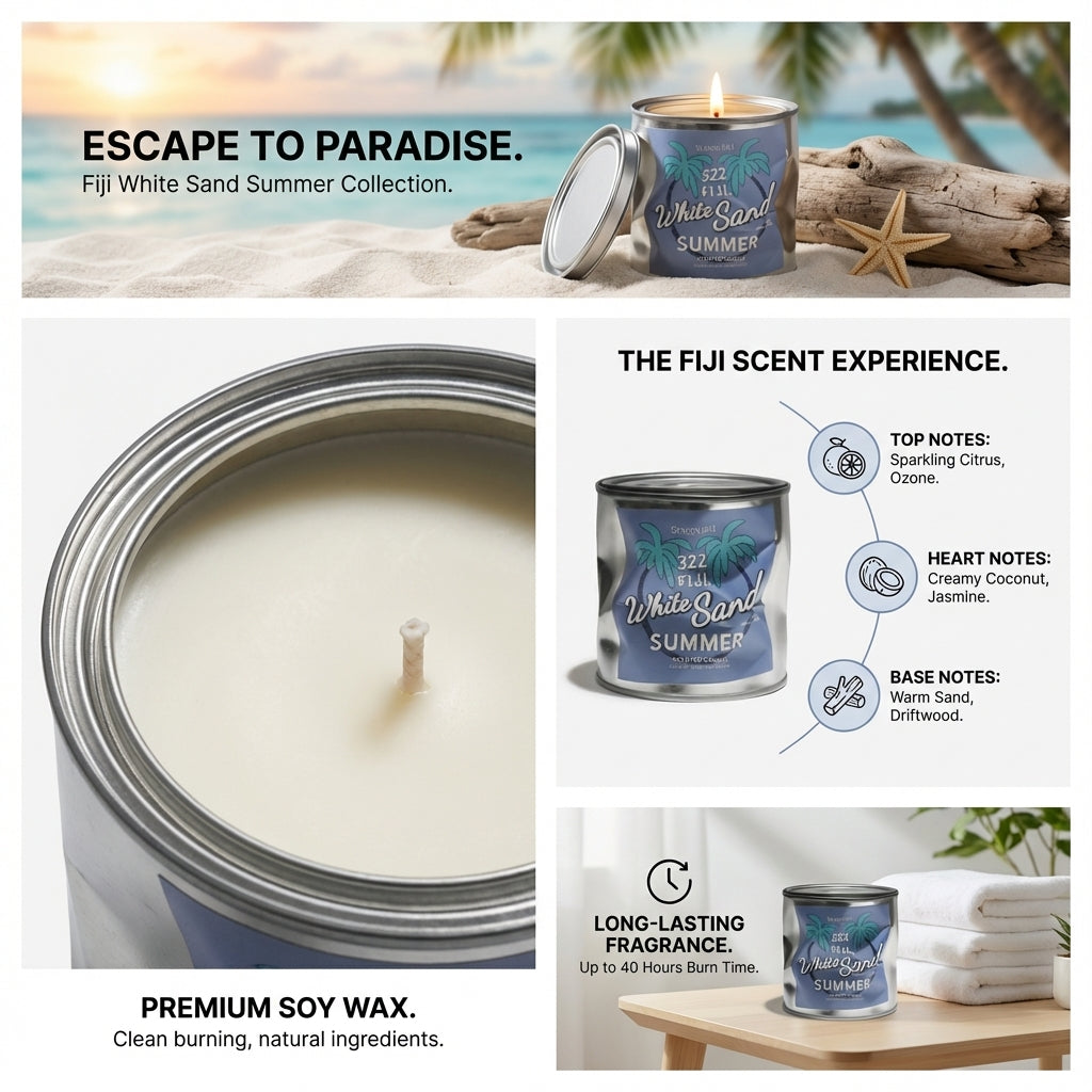 Scented Candles Set, Fiji White Sand Summer and Feel The Sunset Desert Candle, Metal Tin Container, Home Fragrance Collection, Gift Present (Both)