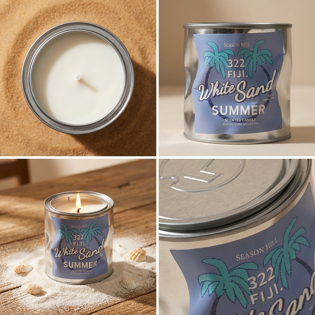 Scented Candles Set, Fiji White Sand Summer and Feel The Sunset Desert Candle, Metal Tin Container, Home Fragrance Collection, Gift Present (Both)