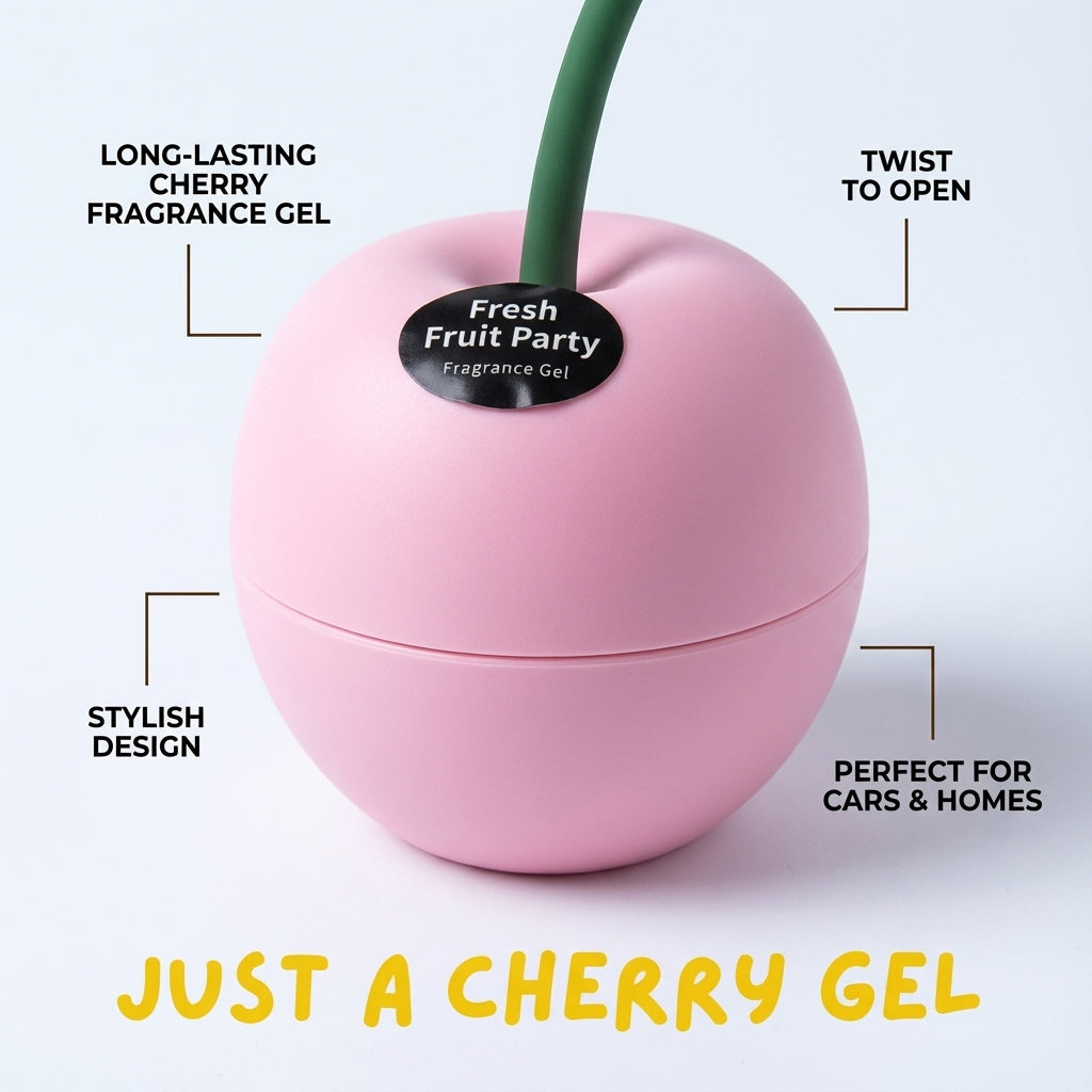 Fruit Party Fragrance Gel Air Freshener, Fruit-Shaped Containers, Home and Car Deodorizer (Pink Cherry)