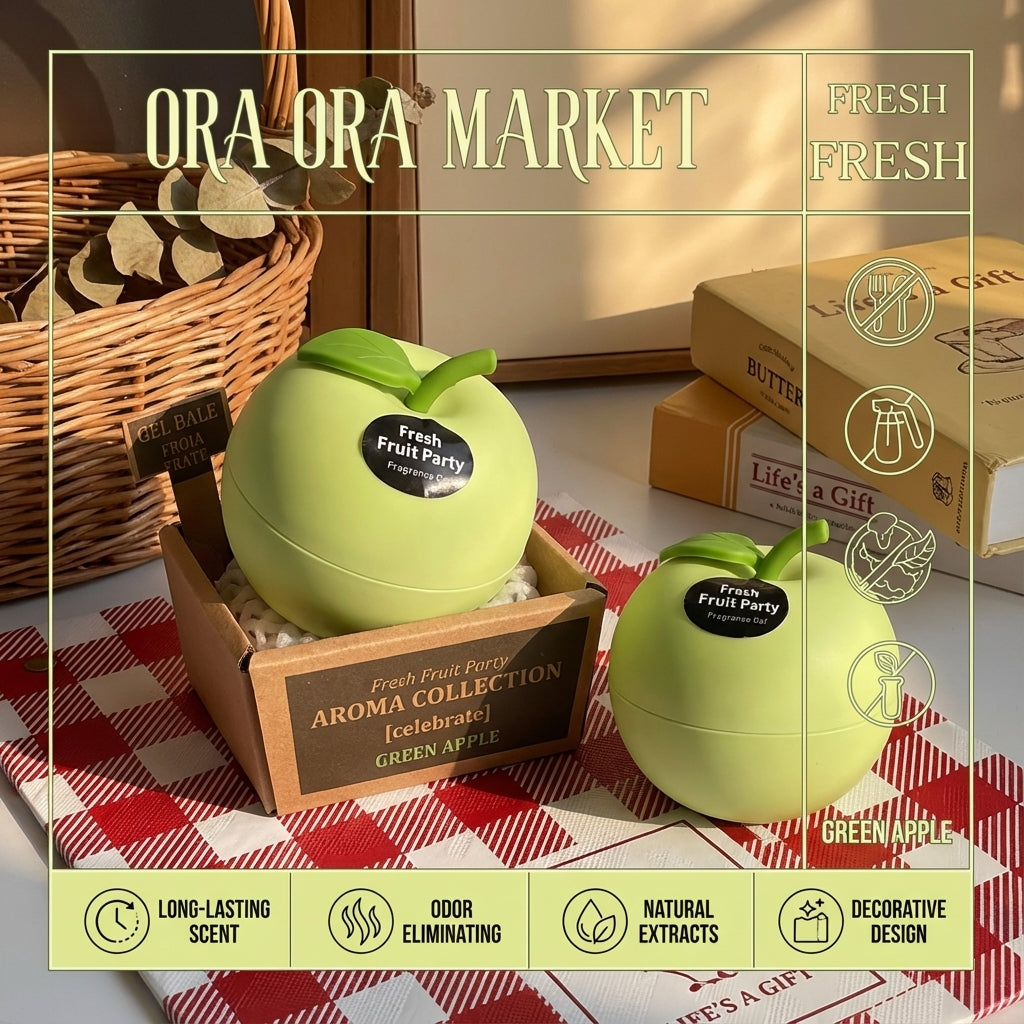 Fruit Party Fragrance Gel Air Freshener, Fruit-Shaped Containers, Home and Car Deodorizer (Green Apple)