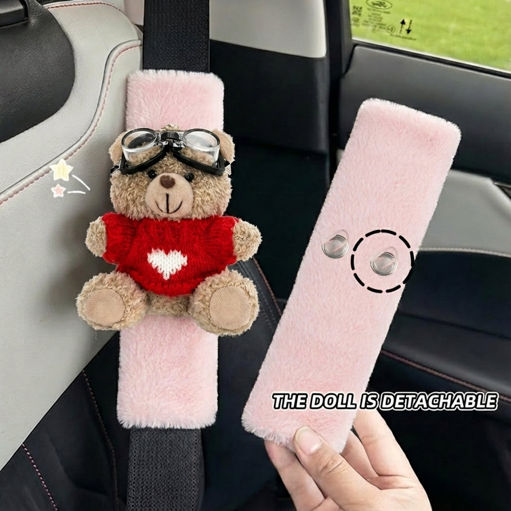 JoyKey Cute Bear Plush Seat Belt Strap Cover
