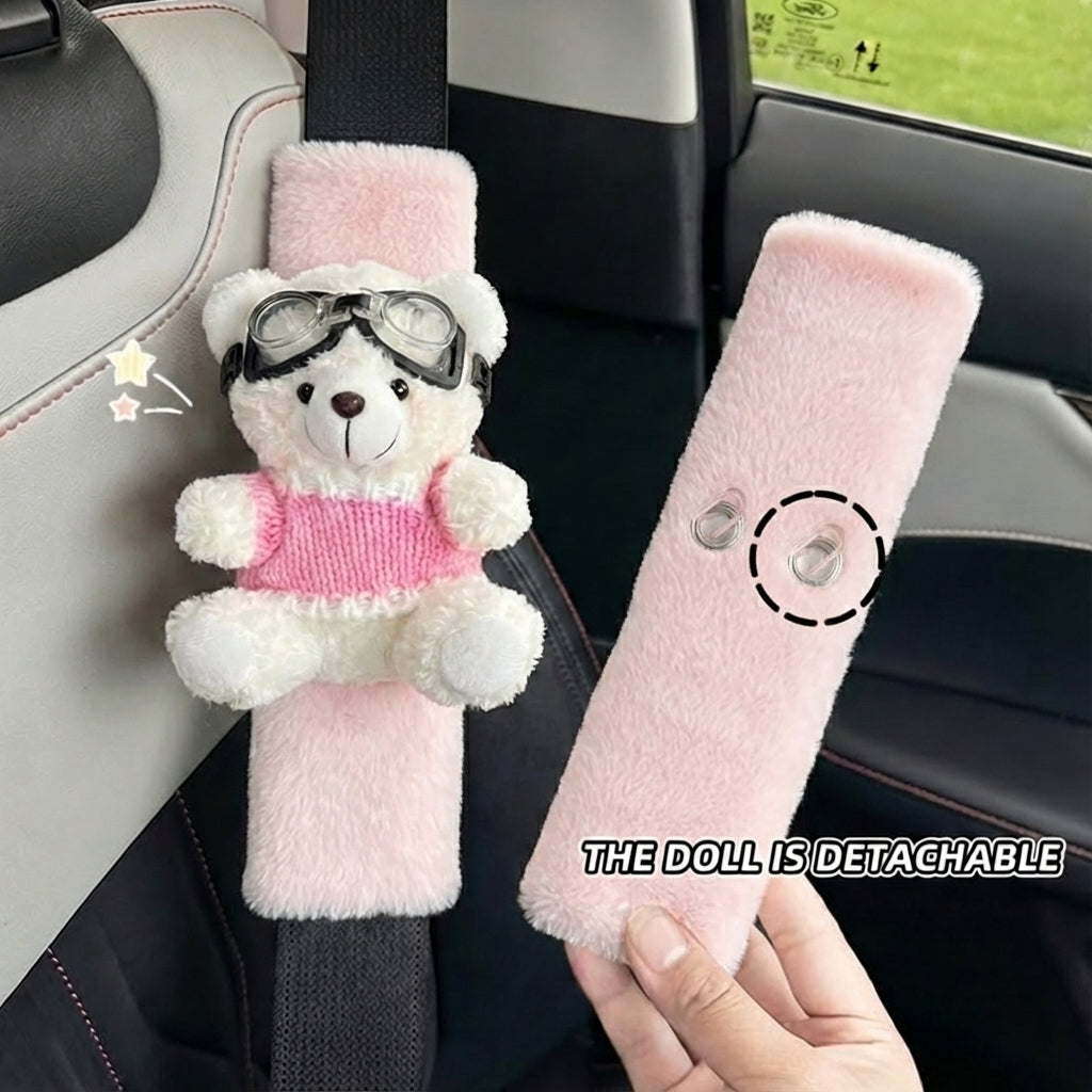 JoyKey Cute Bear Plush Seat Belt Strap Cover