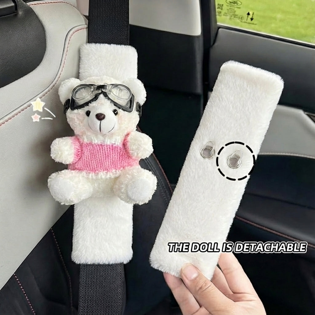 JoyKey Cute Bear Plush Seat Belt Strap Cover
