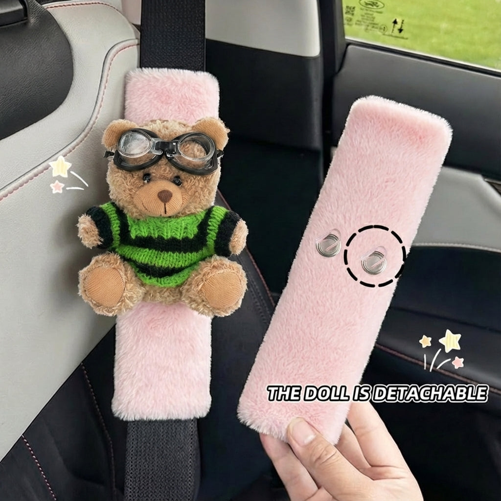 JoyKey Cute Bear Plush Seat Belt Strap Cover