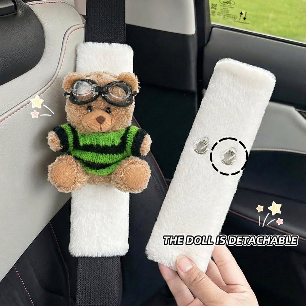 JoyKey Cute Bear Plush Seat Belt Strap Cover