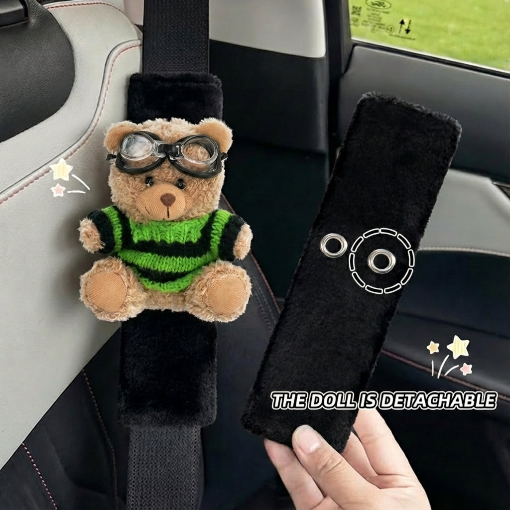 JoyKey Cute Bear Plush Seat Belt Strap Cover(2PC))