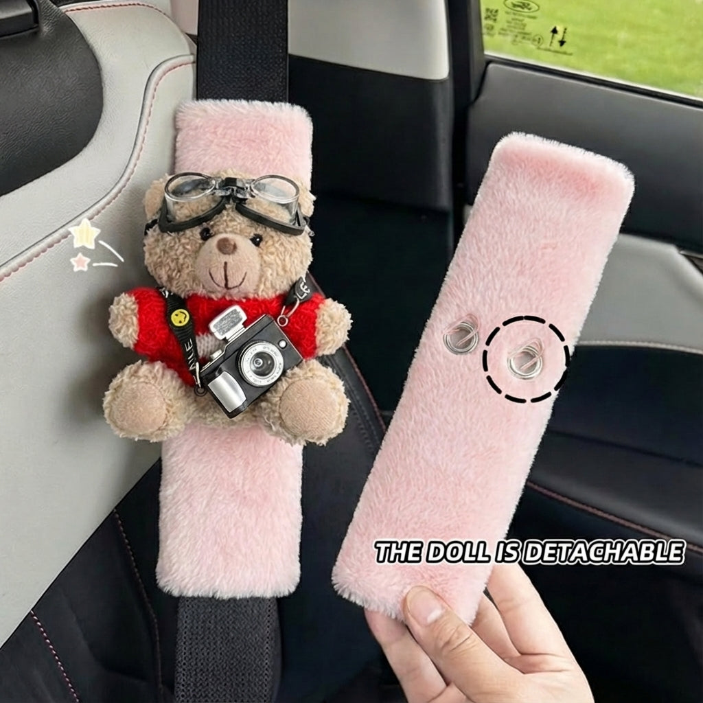 JoyKey Cute Bear Plush Seat Belt Strap Cover