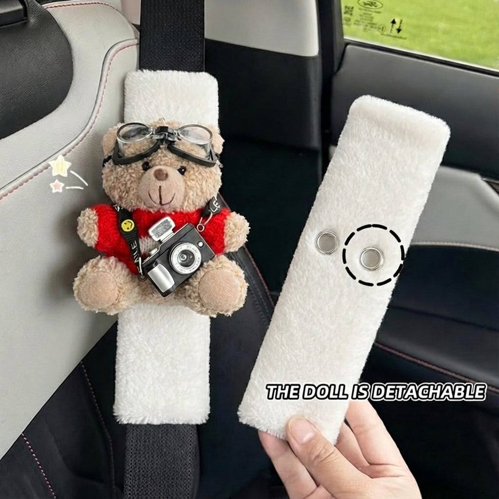 JoyKey Cute Bear Plush Seat Belt Strap Cover