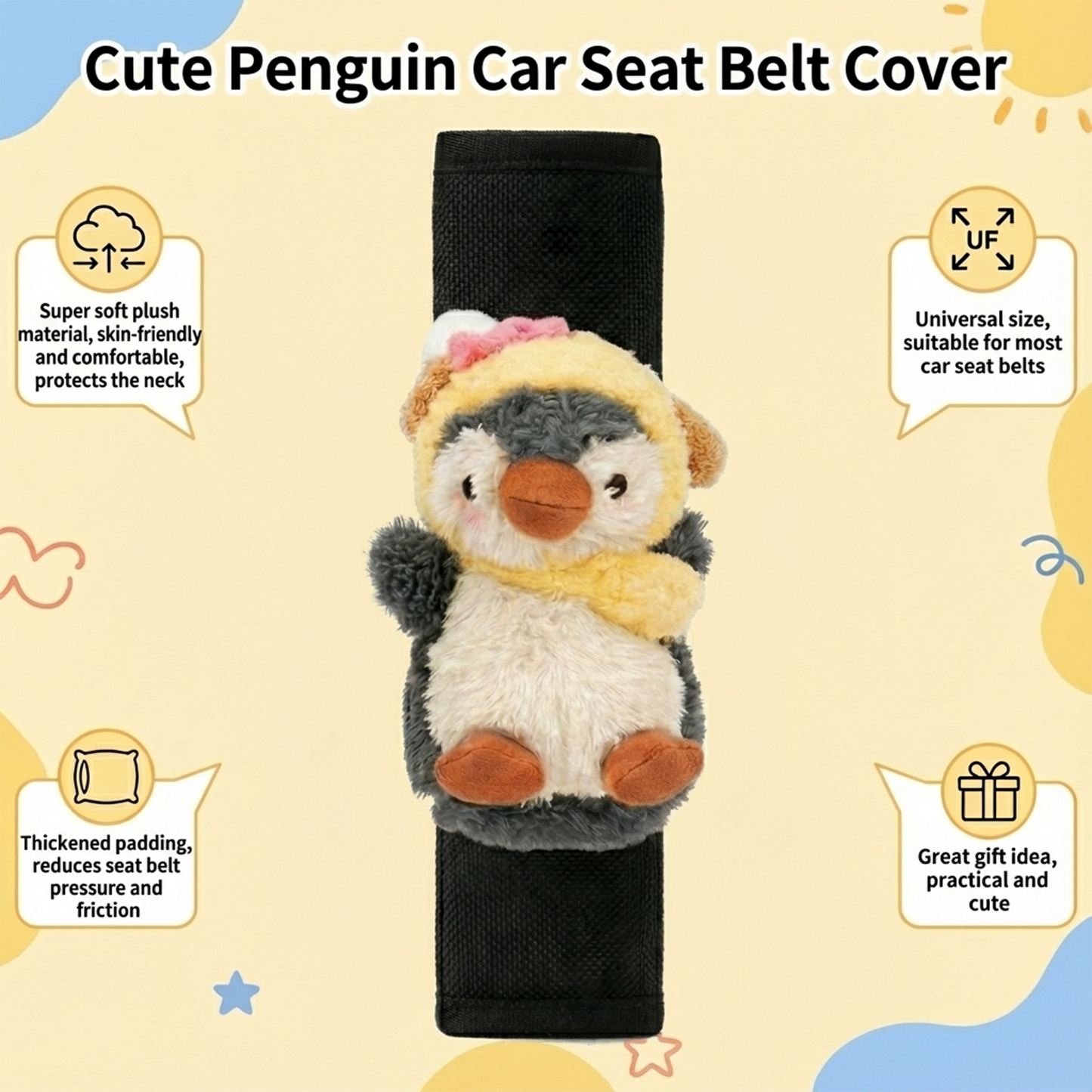 Joykey Cute Kawaii 2 PCS Penguin Seat Belt Cover Pad