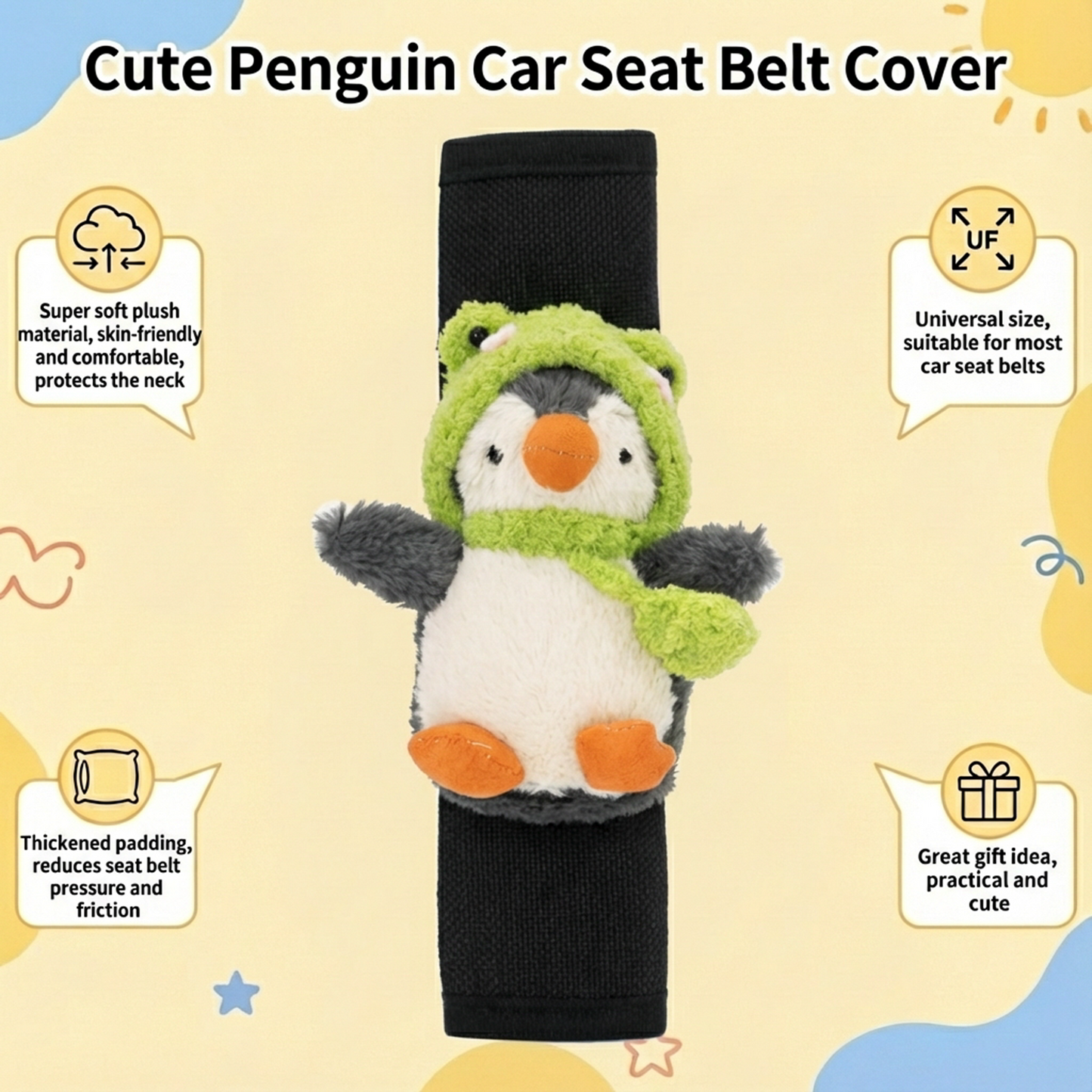 Joykey Cute Kawaii 2 PCS Penguin Seat Belt Cover Pad