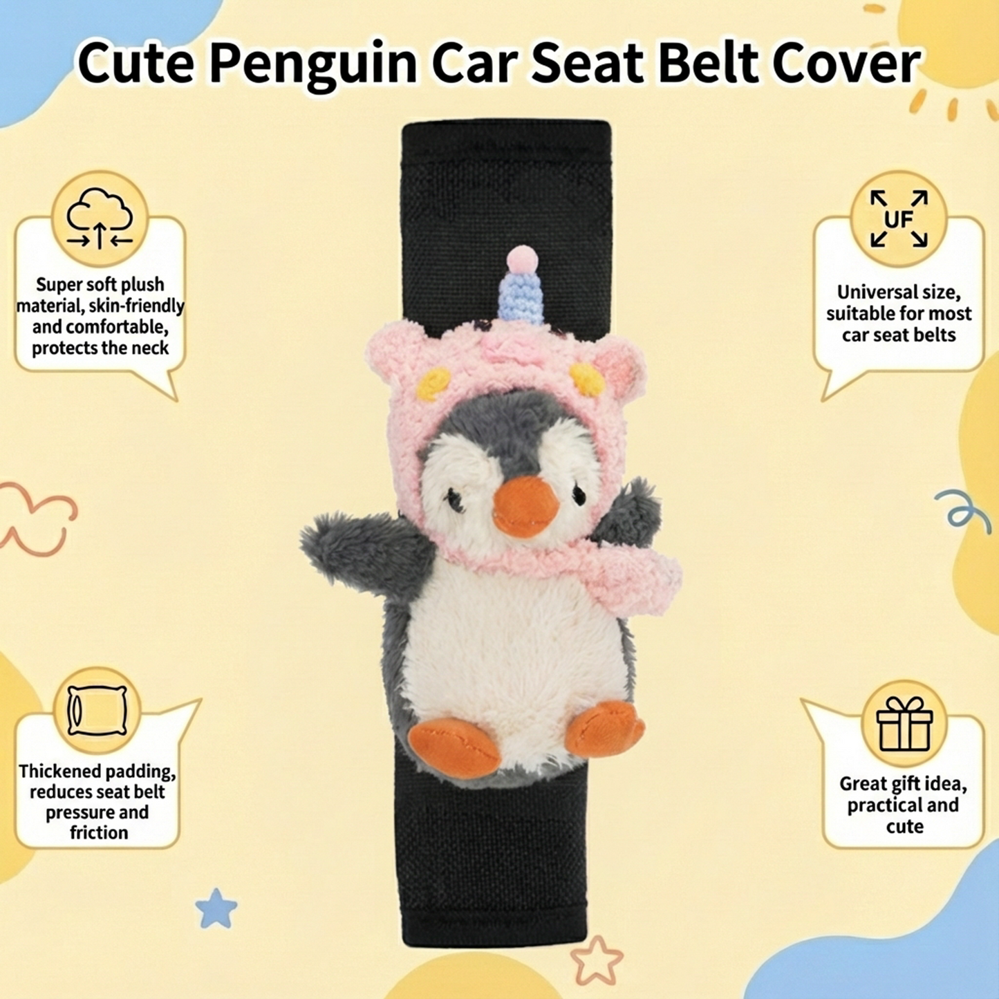 Joykey Cute Kawaii 2 PCS Penguin Seat Belt Cover Pad