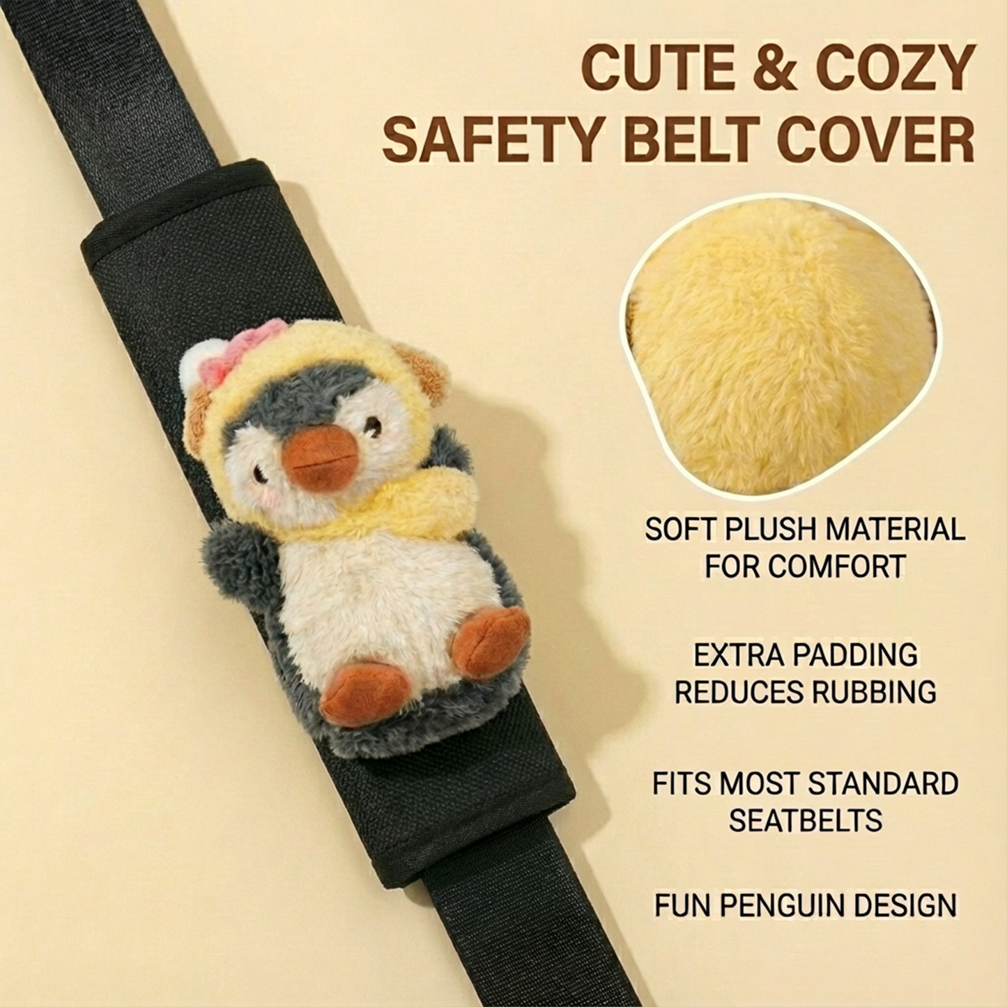 Joykey Cute Kawaii 2 PCS Penguin Seat Belt Cover Pad