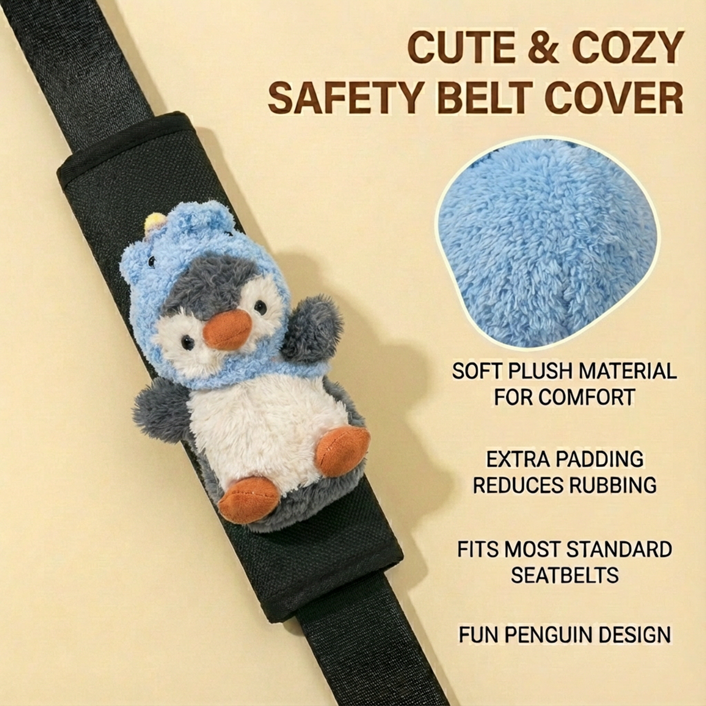 Joykey Cute Kawaii 2 PCS Penguin Seat Belt Cover Pad